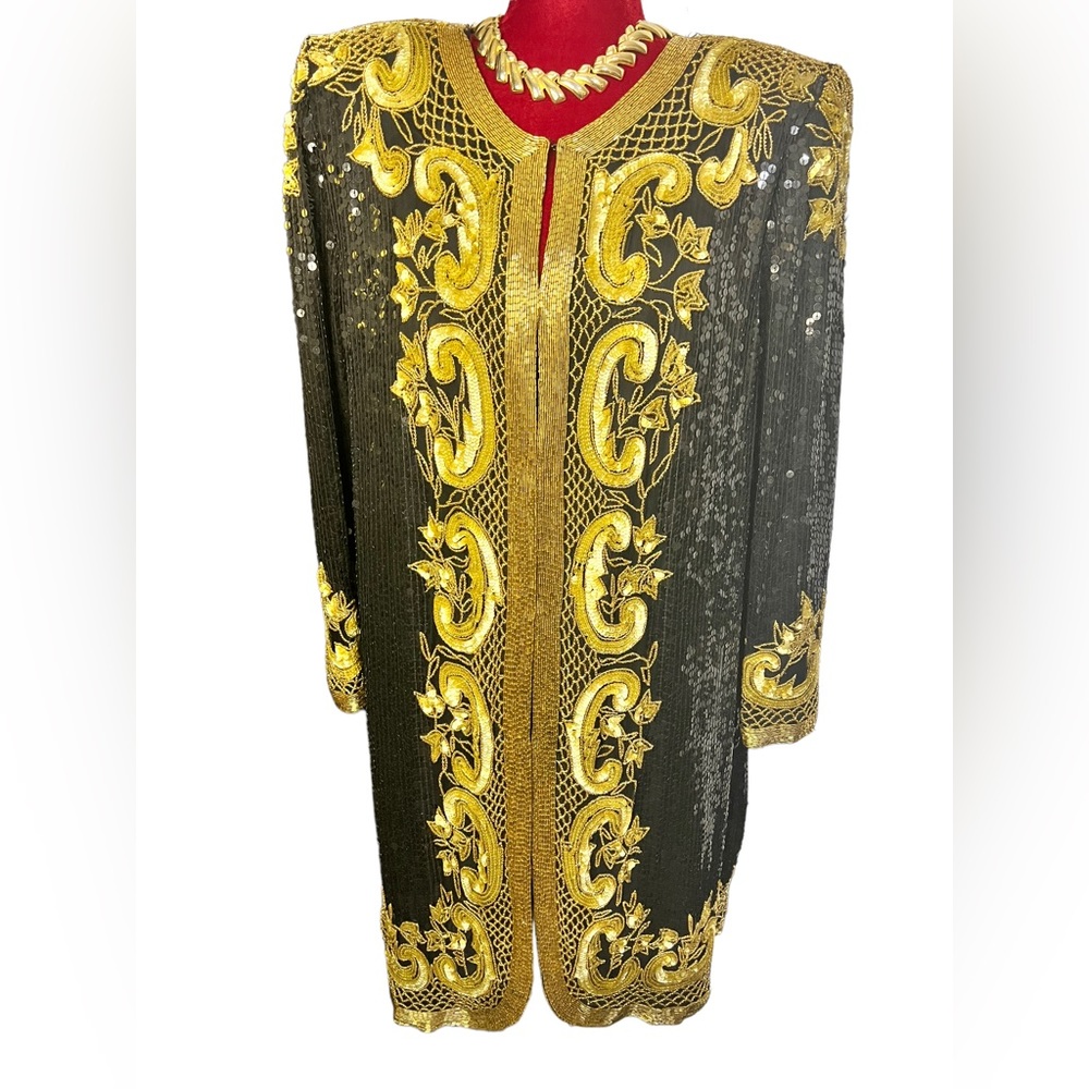 Vintage Tan Chho sequin duster black/gold size L
